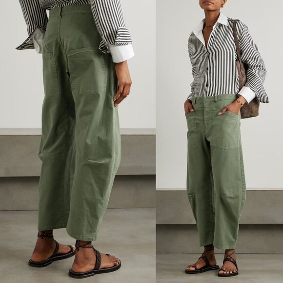 Nili Lotan Pants - Nili Lotan Shon Pant Camo Green Twill Cotton Barrel Leg Cropped Hemmed Size 0